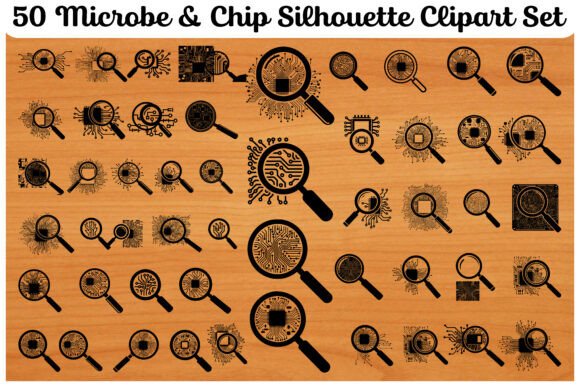 50 Microbe Chip Silhouette Clipart: Science-Meets-Tech Visuals That Just Work