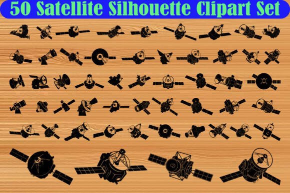 50 Satellite Silhouette Clipart Set