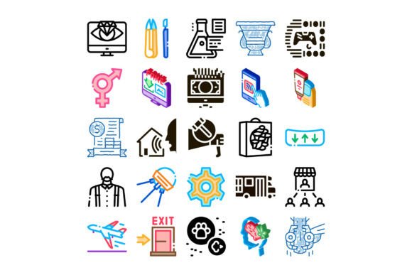 Collection of Outline Icons Symbolizing Diverse Real-World Domains