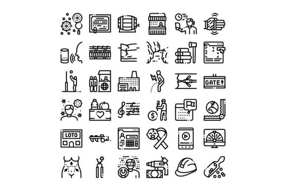Diverse Black Line Art Icon Set Represen
