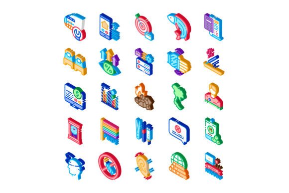 Modern Isometric Icons Representing Vari