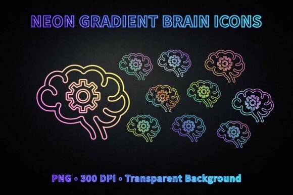 Neon Gradient Brain Icons Set