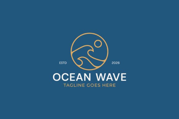 Ocean Wave Logo Design Template with Sun