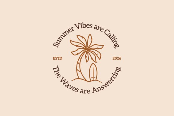 Summer Vibes Palm Tree Surfboard Logo